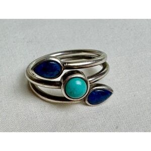VTG Whitney Kelley Sterling Silver Turquoise Lapis Lazuli Bypass Ring Sz 9 QVC